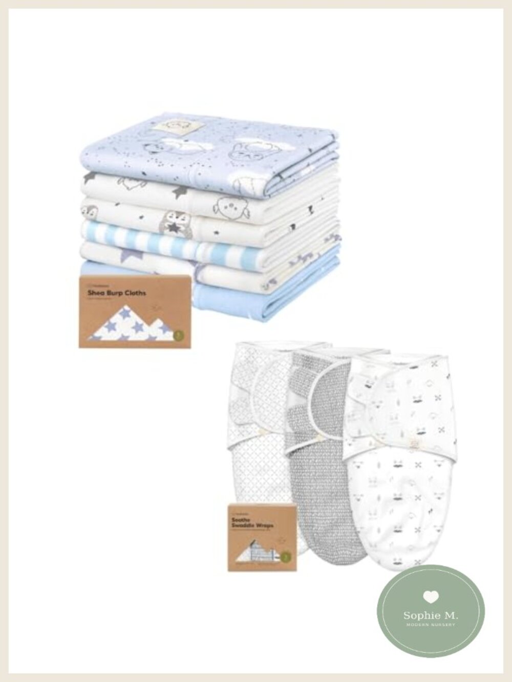 6-Pack Baby Burp Cloths & 3-Pack Swaddle Sleep Sacks Large Cotton